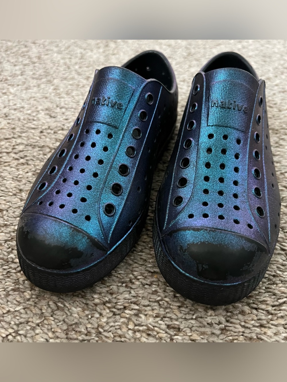 Native Kids Slip-On Water Shoes - Iridescent Teal/Blue Black Size 13